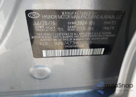 2017 Hyundai Elantra Se z USA, uszkodzony, nr VIN 5NPD74LF3HH112875